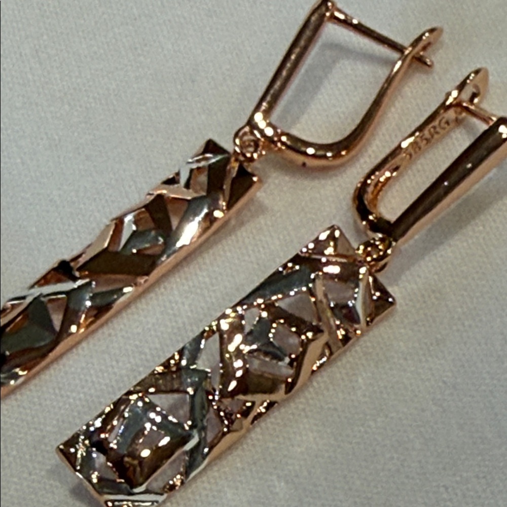 Chic 14k Rolled Gold And Silver Rectangular Earri… - image 7